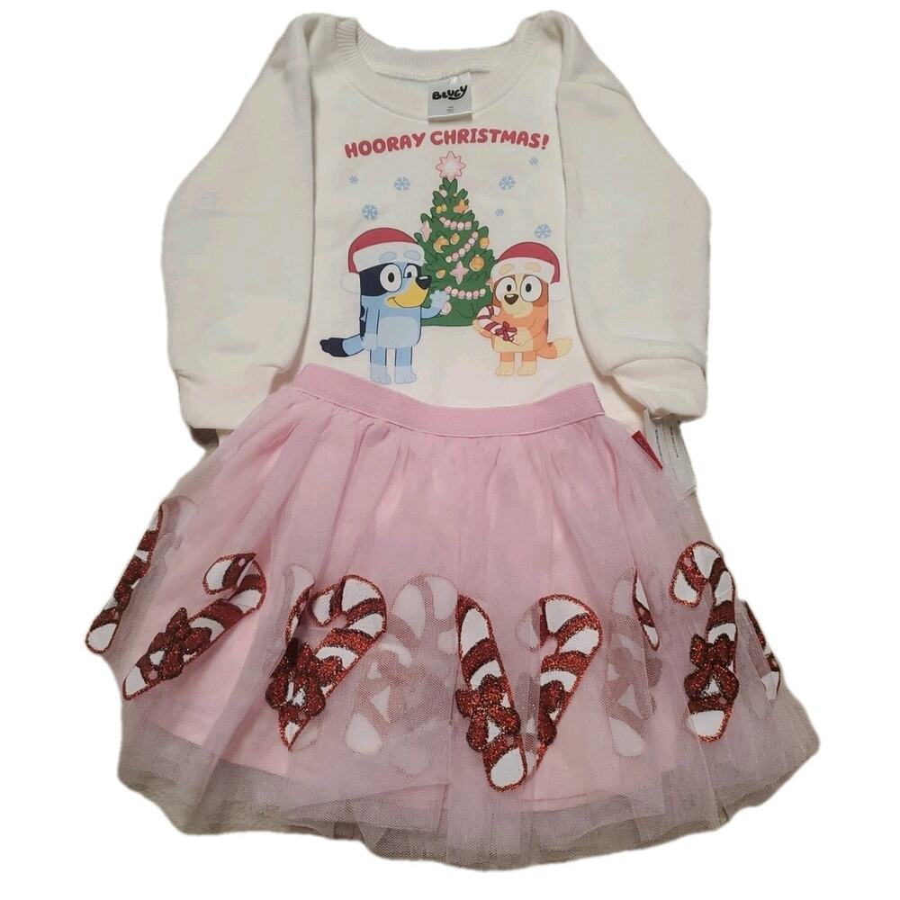 NWT Bluey Christmas Girly Outfit Size 18M Toddler Holiday Dress Set - Picture 2 of 5